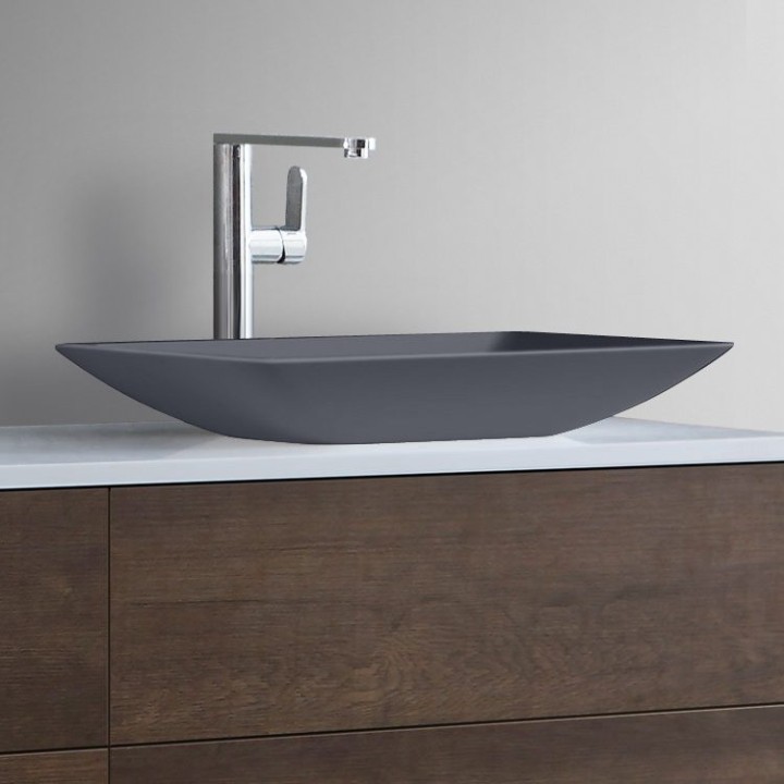 Umyvadlo StoneArt LC118 z minerálního kamene betonově šedé 59×34 matné