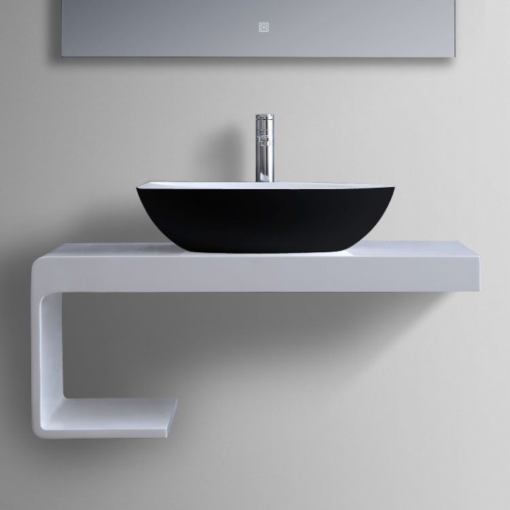 Umyvadlo StoneArt LC153 z minerálního kamene černobílé 60×35 matné