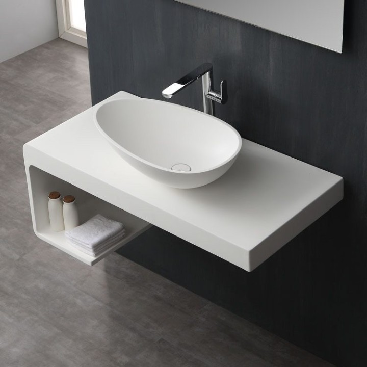Umyvadlo StoneArt LC150 z minerálního kamene bílé 60×35 lesklé