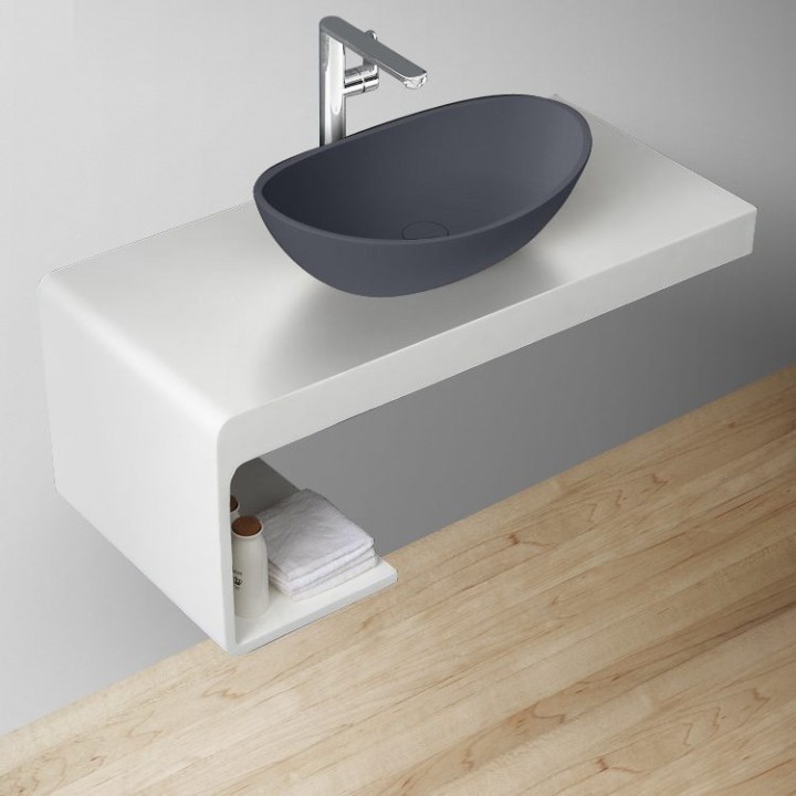 Umyvadlo StoneArt LC149 z minerálního kamene betonově šedé 56×35 matné