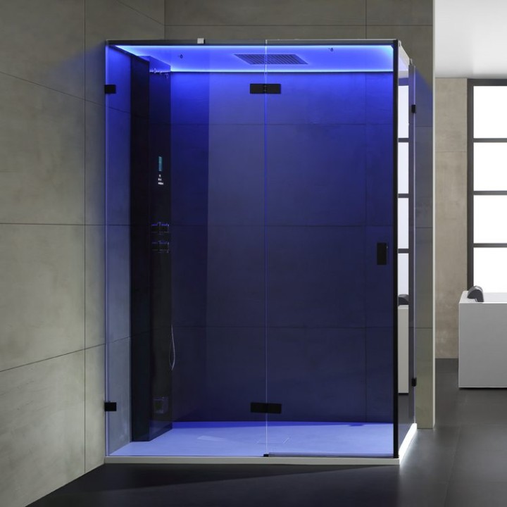 Parní sprchový box EAGO AWT LD111F15 černý 150×90 levé provedení