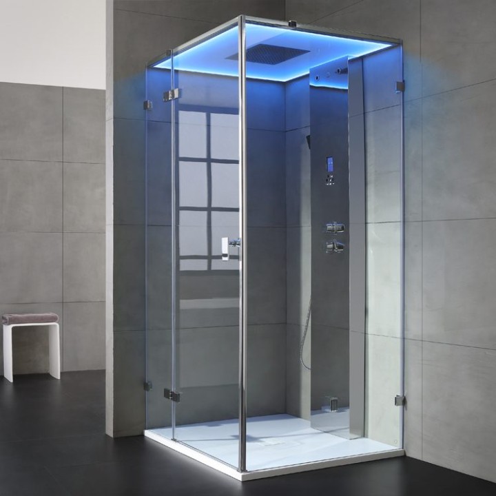 Parní sprchový box EAGO AWT LD106F15 stříbrný 100×100 levé provedení