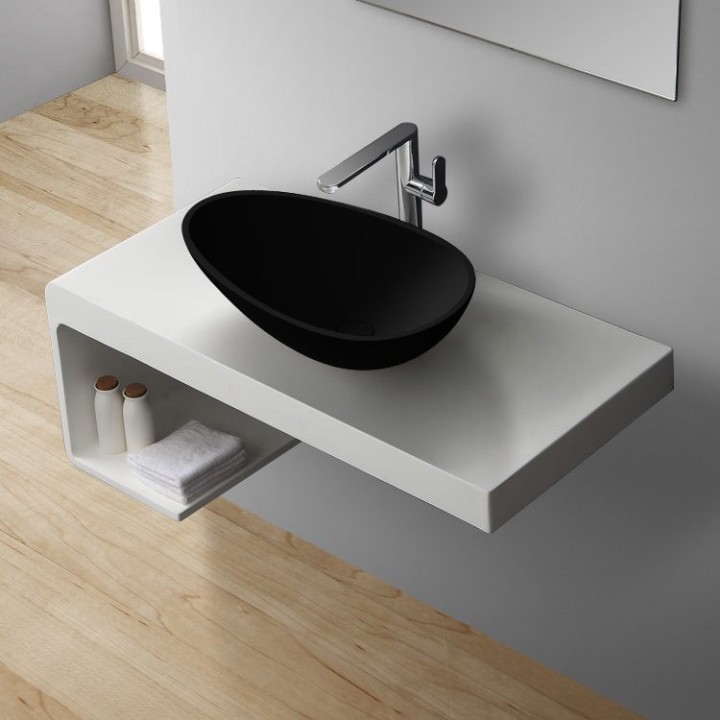 Umyvadlo StoneArt LC150 z minerálního kamene černé 60×35 matné