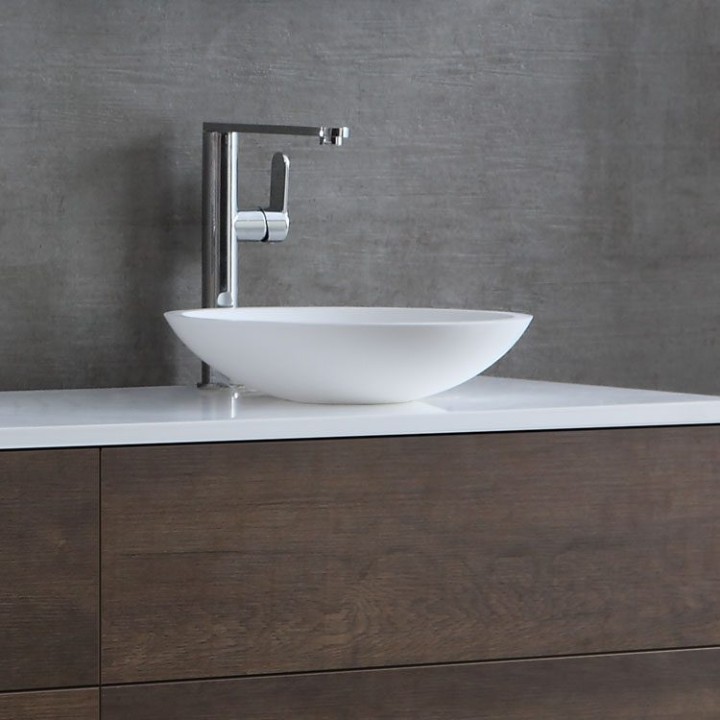 Umyvadlo StoneArt LC116 z minerálního kamene bílé 38×38 matné