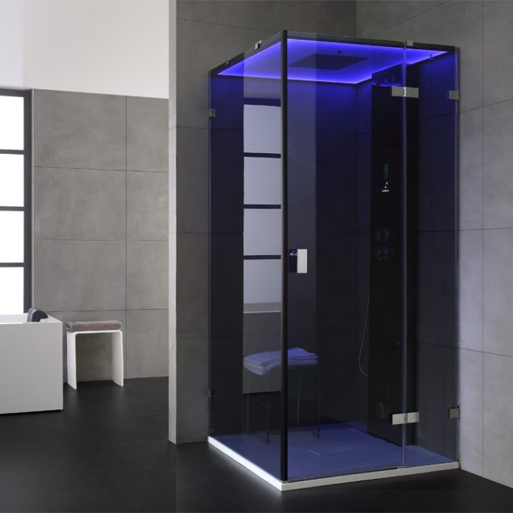 Parní sprchový box EAGO AWT LD106F15 černý 100×100 pravé provedení