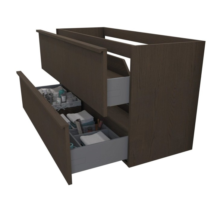 Koupelnový nábytek Modulo Plus s umyvadlem | 120 cm dub espresso žebrované čelo solid surface 2 zásuvky nad sebou
