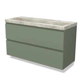 Koupelnový nábytek Modulo s umyvadlem | 120 cm šalvějová zelená čelo bez úchytek beton 2 zásuvky nad sebou