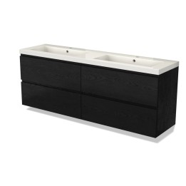 Koupelnový nábytek Modulo s umyvadlem | 180 cm černý dub čelo bez úchytek minerální mramor 4 zásuvky