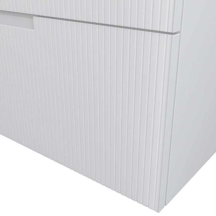 Koupelnový nábytek Modulo s umyvadlem | 160 cm matná bílá čelo s linií minerální mramor 4 zásuvky