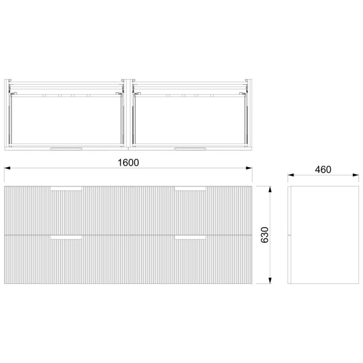 Koupelnový nábytek Modulo s umyvadlem | 160 cm matná bílá čelo s linií minerální mramor 4 zásuvky