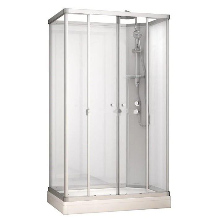 Kompletní sprchový kout Modera | 140×90 cm bílé sklo posuvné dveře obdélníková