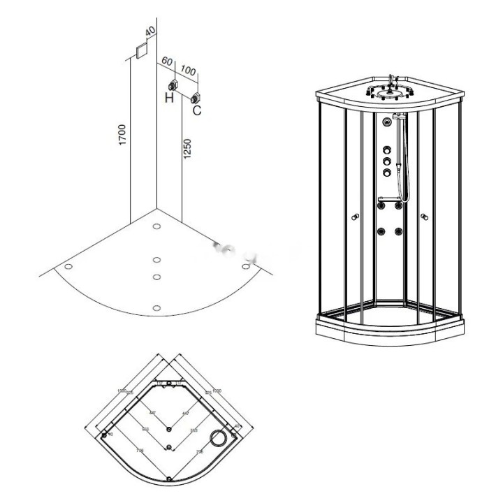 Kompletní sprchový kout Modera | 100×100 cm bílé sklo posuvné dveře čtvrtkruhová
