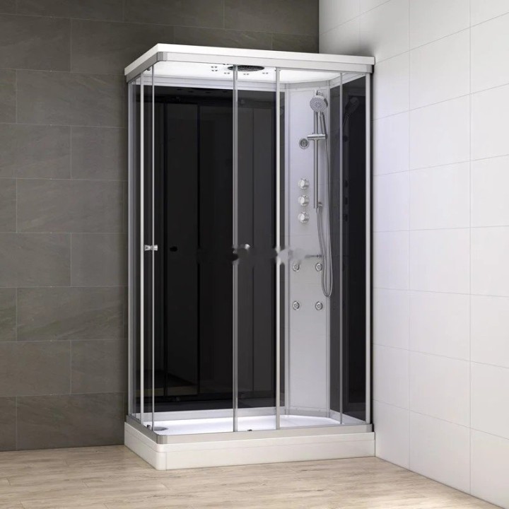 Kompletní sprchový kout Modera | 120×80 cm černé sklo posuvné dveře obdélníková