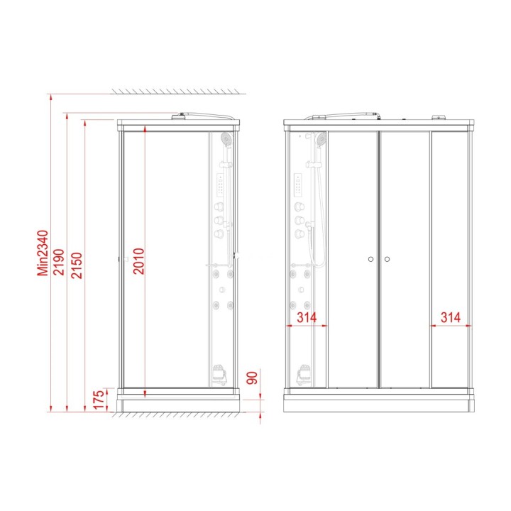 Parní kabina Modera pro 2 osoby | 140×90 cm zrcadlové sklo posuvné dveře obdélníková