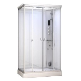 Parní kabina Modera pro 2 osoby | 140×90 cm bílé sklo posuvné dveře obdélníková