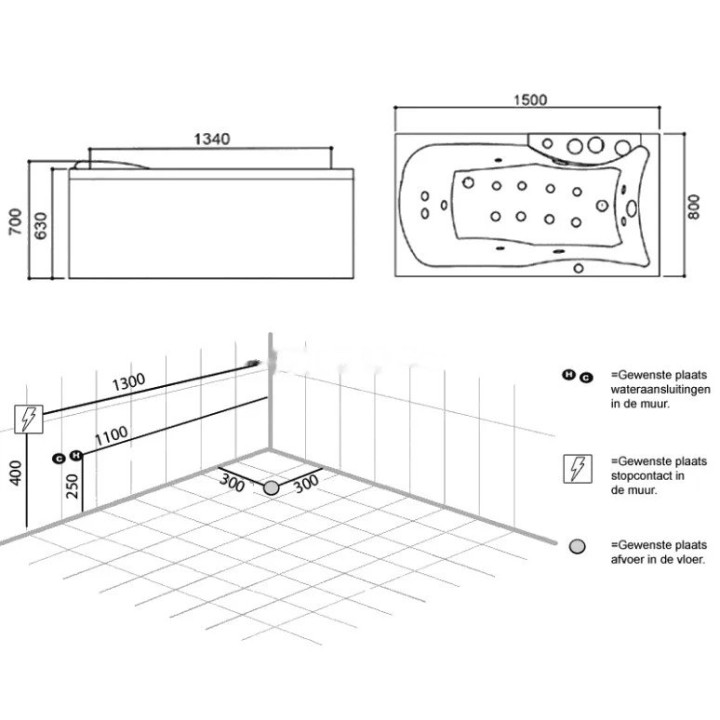 Vířivá vana Reef Silver | pro 1 osobu pravá 150×80 cm vodní masáž