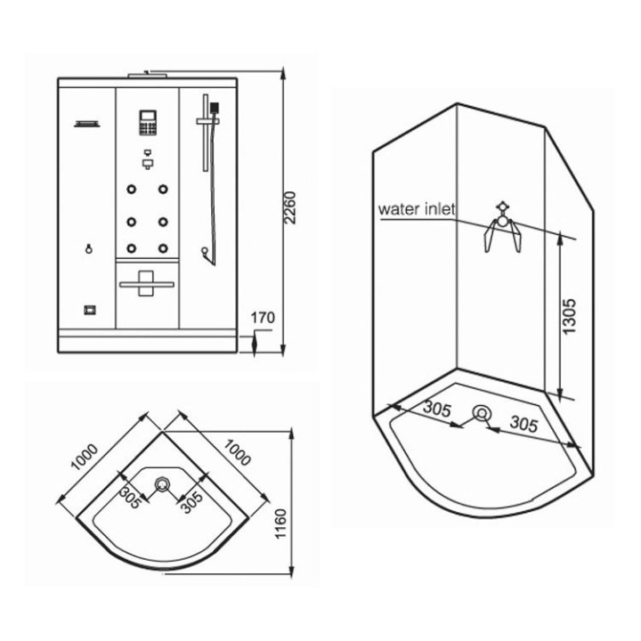 Parní sprchový box EAGO AWT DZ963F8 černý 100×100