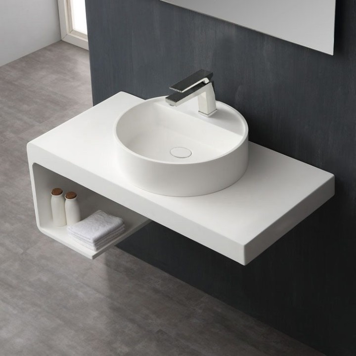 Umyvadlo StoneArt LC148 z minerálního kamene bílé 45×45 matné