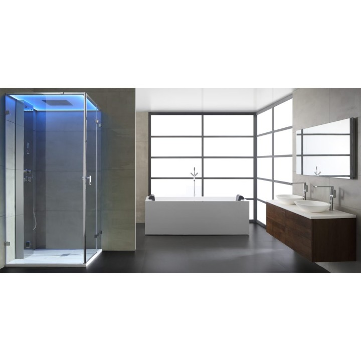 Parní sprchový box EAGO AWT LD106F15 stříbrný 100×100 pravé provedení